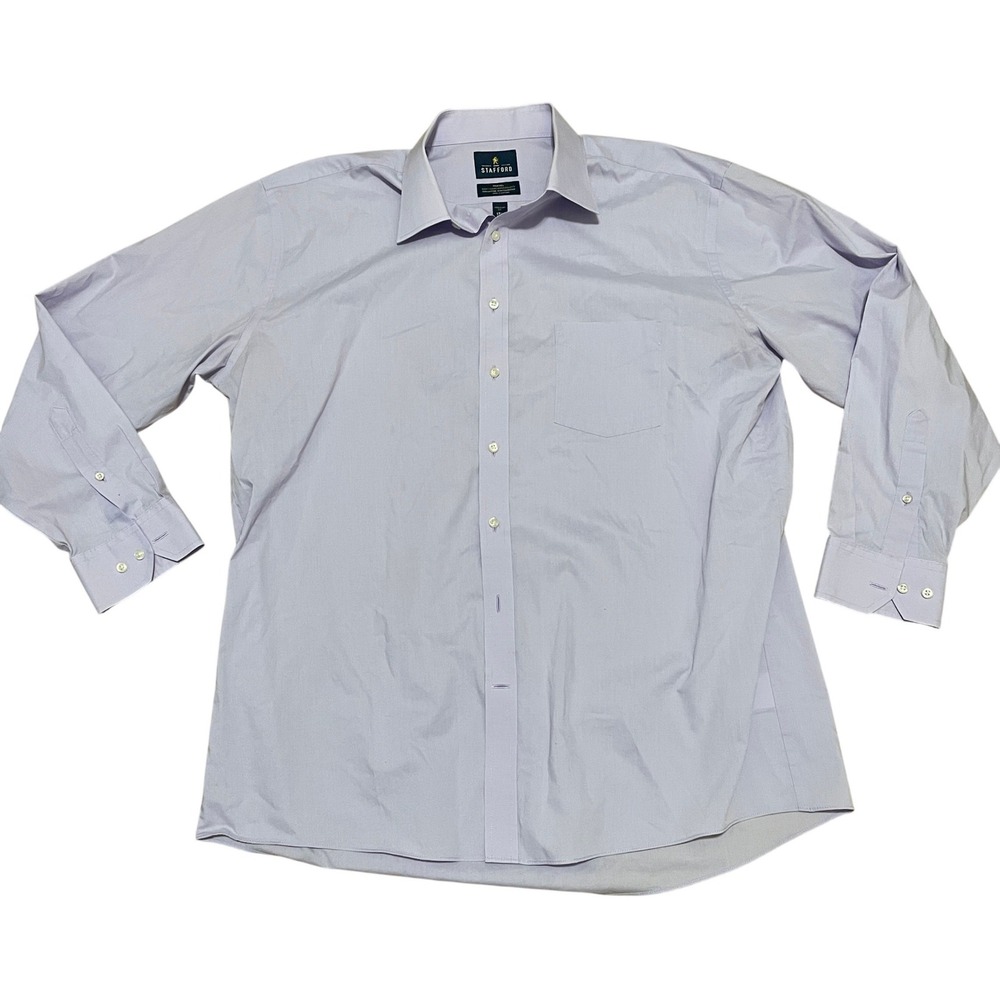 Stafford Mens Lavender Easy Care Broadcloth‎ Dress Shirt Regular Fit 17.5 34-35